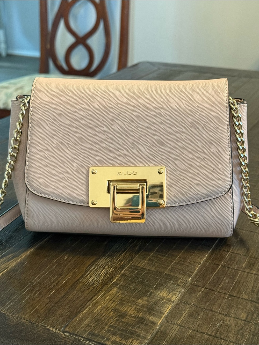 ALDO Blush Beige Chain Crossbody Bag with Gold Hardware